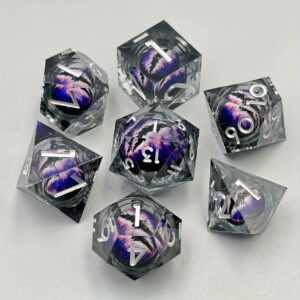 Conjunto de 7 peças de dados multifaceados Novo Olho do Rei Dragão, Dados de Número de Árvore, Acessórios de Jogo de Tabuleiro de Equipe Correndo, Série do Rei Dragão D4 D6 D8 D10 D12 D20 Natal, Presente de Halloween