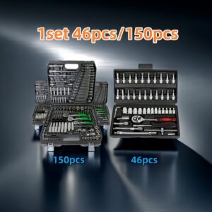 150pcs/46pcs Conjunto de Chave de Soquete de Aço Cromo-Vanadium – Kit de Bits Torx Durável para Reparo de Automóveis e Casa, Inclui Estojinho de Armazenamento Avançado, Sem Montagem Necessária, Não Carregado, Sem Bateria