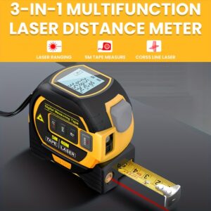 Medidor de Distância a Laser de Alta Precisão MIGPRC & Fita Métrica de Aço – Não à Prova d’Água, Alimentado por Bateria Alcalina