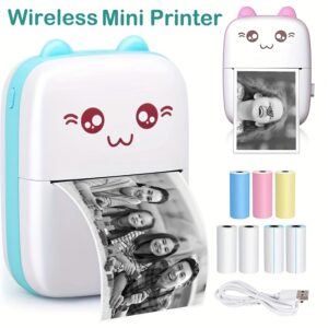 [1 Impressora Térmica Mini Sem Fio] Impressora Térmica Mini Sem Fio, Portátil, Fabricante de Etiquetas, Resolução Alta de 200dpi, Recarregável por USB, com Aplicativo e Conectividade Sem Fio, Compatível com Papel Térmico, Sem Necessidade de Tinta, para Fotos e Memos