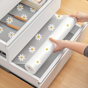 1 rolo de tapetes de gaveta fortes com padrão de margarida, antiderrapantes, adequados para gavetas, refrigeradores e mesas – Material PVC fácil de limpar