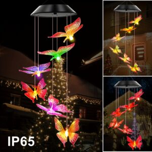 Campainhas Solares de Vento Borboleta Roxa com Luzes que Mudam de Cor para Exterior, Melhores Presentes para Mãe, Avó, Esposa, Tia e Irmã, Campainha Móvel Única, Decoração de Jardim para o Dia das Mães à Prova d’Água