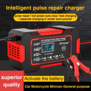 Carregador de Bateria de Carro, um Carregador de Trickle Inteligente para Baterias de 12V 2Ah-100Ah, Projetado para Manter Baterias de Carro e Equipado com Recursos de Dessulfatação e Compensação de Temperatura, Sem Bateria