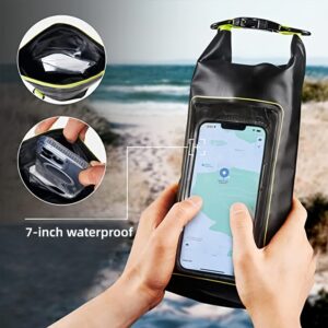 Saco de secagem universal com tela tátil de 2 litros, fecho de correr à prova d’água, tecido de PVC de cor sólida, nível de impermeabilidade normal para caminhadas, trekking, rafting, surf, canoagem, equipamento desportivo ao ar livre