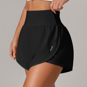 [Yoga Activewear] Shorts de Yoga Azul Claro para Mulheres – Casuais e Solto, Cintura Alta com Detalhe de Babado, Mistura de Poliéster-Elastano Elástica, Lavável à Máquina, Perfeito para Primavera/Verão/Outono