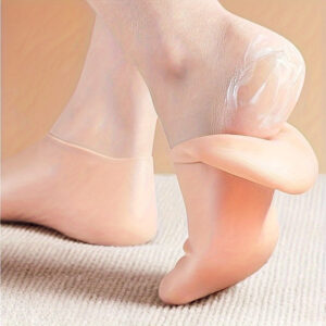 1 Par de Meias de Alívio Hidratantes de Silicone – Alta Elasticidade, Meias de Spa Infundidas com Aloe Reutilizáveis para Hidratação Noturna, Design de Gel Antiderrapante para Calcanhar e Dedos para Homens e Mulheres com Pele Seca e Áspera – Multicolor