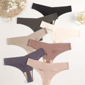 7pcs Seamless Solid Thongs, Soft & Comfy Stretchy Intimates Panties, Lingerie e Underwear Feminino