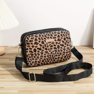 1pc Bolsa Transversal de PU com Estampa Geométrica de Leopardo da Moda de Guangzhou para Mulheres, Alça de Ombro Larga Ajustável, Fecho de Zíper, Forro de Poliéster, Bolsa Mensageiro/Ombro/Debaixo do Braço Versátil, Preta, Uso Diário na Moda, Bolsa Casual Chic | Acessório Feminino na Moda | Ferragens Douradas, Bolsa Transversal