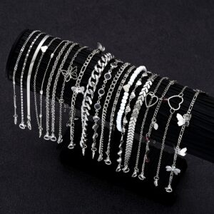 Conjunto de 19 Peças de Corrente de Tornozelo Simples e Multicamadas para Combinar no Dia a Dia, Encontros, Férias, Festas, Aniversários e Presentes de Feriado para Mulheres