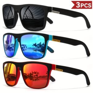Conjunto de 3 Óculos de Moda Polarizados Clássicos para Homens – Design Quadrado Retro com Hastes Coloridas de Grafite, Armação de PC Durável & Dobradiças Metálicas – Ideal para Golfe, Caminhadas, Viagens & Pesca – Inclui Pano de Limpeza