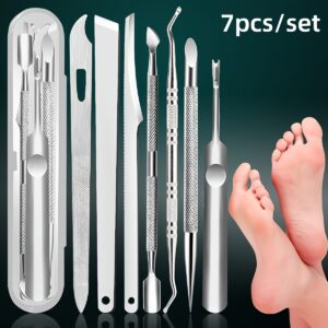 Kit de Cuidados com as Unhas em Aço Inoxidável com 7 Peças: Removedor de Cutículas de Precisão & Aparador de Calos – Sem Cheiro, Inclui Lixa de Unhas & Limpeza – Presente Perfeito para Mulheres, Pele Morta, Presentes para o Dia das Mães, Idosos