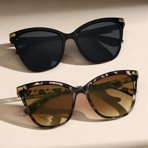 Conjunto de 2 Óculos Femininos Clássicos Estilo Gato – Estilo Boêmio com Rebites Metálicos, Armação e Lentes Plásticas na Moda, Ideais para Festivais de Música, Festas e Óculos da Moda para Festivais | Armações Elegantes | Óculos com Armação de Plástico