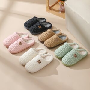 Chinelas de ursinho fofas para mulheres no inverno para aquecer a casa