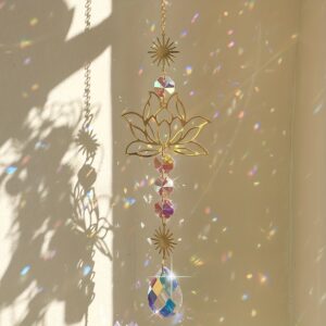 Prisma de Cristal de Lótus, 1 Peça Apanhador de Sol de Vidro para Janela, Fabricante de Arco-íris para Decoração de Casa e Jardim, Presente de Casamento de Natal