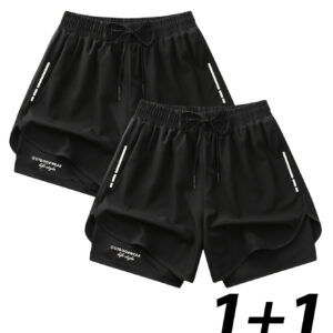 Conjunto de 2 shorts casuais para homem, em poliéster respirável com leve elasticidade, estilo esportivo moderno, tecido de trama, 92% poliéster 8% elastano, 120gsm/170gsm, ajuste regular, design estampado para atividades ao ar livre