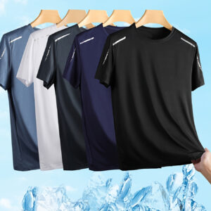 T-shirt casual de manga curta para homem, poliéster, estilo desportivo, decote redondo, leve elasticidade, padrão de impressão, bloco de cor, ajuste regular, para todas as estações, tecido de malha, peso do tecido 140 g/㎡