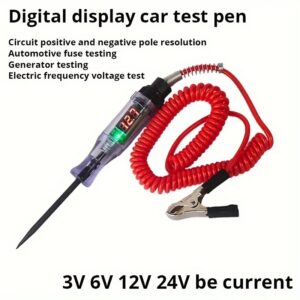 Testador de circuito de tensão para carro e caminhão de 6V, 12V e 24V com display digital, sonda longa, caneta de luz e lâmpada. Ferramentas de diagnóstico automotivo para reparo de veículos.