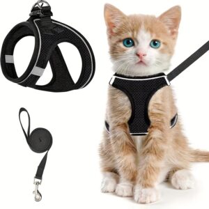Conjunto De Coleira E Peitoral À Prova De Fugas Para Gatos: Colete De Malha Macia Refletiva Para Passeios Seguros Ao Ar Livre Com Seu Gatinho