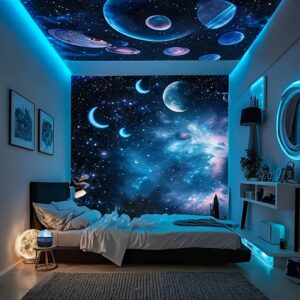 Projetor de Luz Noturna LED Galáxia 1pc – Design Cósmico de Estrelas e Planetas, Lâmpada de Ambiente com Alimentação USB para Quarto, Sala de Estar ou Decoração de Sala de Jogos, Tema Fantasia Moderno, Brilho Ajustável, Controle Remoto Incluído, Luz Noturna para Quarto