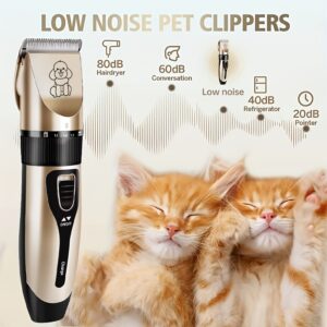 Kit Profissional de Toalete para Cães – Tesouras Elétricas Recarregáveis por USB com Lâminas de Cerâmica Grossas, Escova & Conjunto de Ferramentas de Medição para Gatos e Cães
