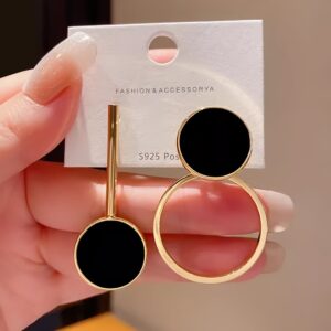 Brincos de argola de cobre banhado a ouro de 18 quilates estilo boho, design geométrico assimétrico, pedra de nascimento de abril sintética, brincos de pendente para mulheres, uso diário e festivo, todas as estações