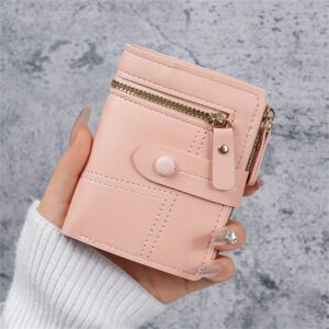 1pc Carteira Compacta para Mulher, Bolso de Moeda de Couro Falso com Vários Slots de Cartão, Fechamento com Zíper, Estilo Casual, Botão de Pressão, Forro de Couro Falso, Porta-Cartão de Identificação