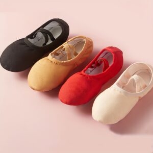 [Solução Durável] Sapatos de Dança de Balé TIEJIAN para Meninas – Sola Macia, Parte Superior de Lona, Tira Elástica, Disponíveis em Preto, Bege, Vermelho – Ideais para Prática e Apresentação