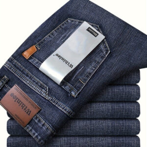 Calças jeans clássicas masculinas, jeans elásticos semi-formais para negócios