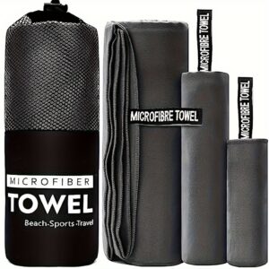 Conjunto de toalhas de viagem de microfibra leve de 3 números, com saco, 30x30cm, 40x60cm, 60x122cm – Toalha de secagem rápida para acampamento, praia, ginásio, mochilagem, golfe, toalha esportiva, toalha de golfe