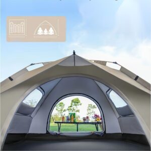 Barraca automática pop-up para 4 pessoas com hastes de fibra de vidro, abrigo de camping quadrado de tecido Oxford, design de configuração rápida em 3 segundos, fechamento com zíper à prova d’água para todas as estações para caminhadas, viagens e praia