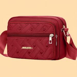 Design leve, Bolsa de mensageiro de nylon leve – Estilo casual, Preto com padrão acolchoado, Vários compartimentos com fecho de correr, Alça de ombro durável, Ideal para viagens e uso diário