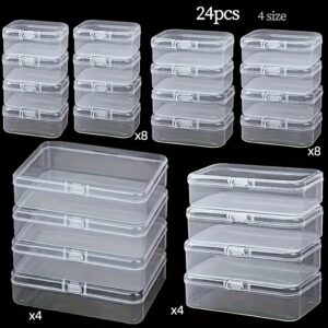 24 Peças Caixa de Armazenamento Transparente Mista Tamanhos – Acessórios para Exposição e Embalagem de Joias, Organização de Itens Pequenos e Artesanato em Jóias – Recipientes Plásticos Retangulares Vazios com Tampa para Classificação e Embalagem