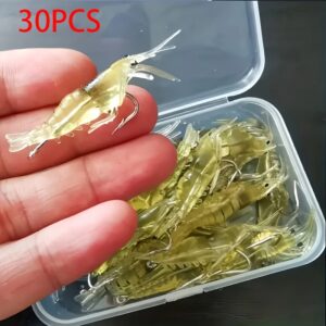 30pcs/Box Isca de Camarão de Silicone Macio com Anzol para Camarão, Robalo e Isca de Boca Dobra