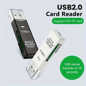 Leitor de Cartões USB 2em1, Leitor de Cartões TF e SD para PC