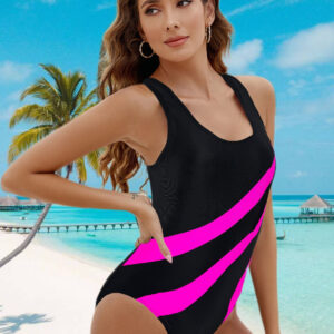 Novo Verão Redondo Pescoço Slim Elástico Exposto Moda Costas Mulheres Competitivo Biquíni