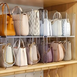 Organizador de Bolsa de Acrílico Transparente com 4 Divisórias – Armazenamento de Economia de Espaço para Bolsas, Material ABS Durável, Design Transparente para Visibilidade e Organização Fáceis, Acessórios para Bolsas