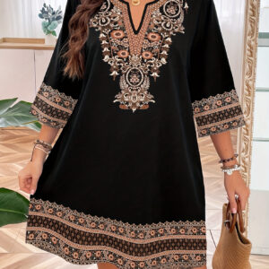 Vestido Estampado para Mulheres – Poliéster, Lavável à Máquina, Todas as Estações