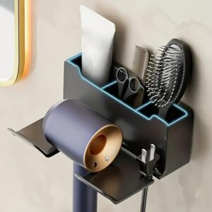 Suporte para secador de cabelo montado na parede 1pc, suporte organizador para banheiro, suporte para secador de cabelo sem usar as mãos, adequado para secadores pequenos a grandes, acessórios de armazenamento que economizam espaço