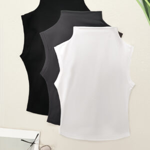 Conjunto de Combinação Feminino Casual com Gola Alta e Sem Mangas, 3 Peças