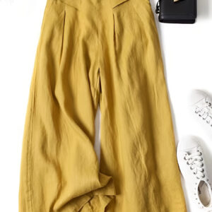 Calças de Linho Viscosa para Mulheres com Perna Larga – Calças Capri Retrô com Cintura Elástica e Comprimento 7/8, Leves e Respiráveis para Primavera Verão Outono, Laváveis à Máquina para Looks Casuais ou Elegantes