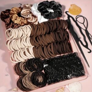 100pcs Elásticos para Cabelo de Cores Sortidas com Acentos de Laço, Acessórios de Cabelo de Poliéster Antiderrapante para Mulheres – Ideais para Uso Diário e Viagem, Elásticos para Cabelo de Viagem | Faixas de Cabelo Estilosas | Textura Tricotada