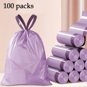 100pcs Sacos de Lixo Roxo com Cordão, Saco de Lixo Plástico de Alta Qualidade, Saco de Lixo Colorido, Adequado para Cozinha, Banheiro, Quarto, Sala de Estar, Uso Doméstico – Lixeira Portátil