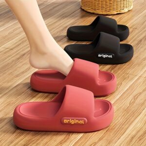 Chinelos originais de primavera e verão para mulheres – Sola grossa de EVA confortável, chinelos silenciosos para ambientes internos/externos, perfeitos para uso doméstico e no banheiro, adequados para todas as estações, elegantes sapatos de casa para casais.