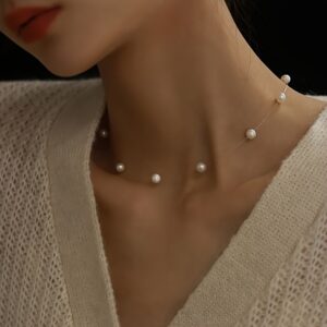 Colar choker sexy inspirado na moda francesa para mulheres, colar de pérolas acrílicas, design retrô simples, versátil para uso diário, festas e encontros, presente ideal para ela