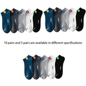 5 Pares/10 Pares Meias Masculinas com Padrão de Alfabeto Tendência, Poliéster 95% e Elastano 5%, Tecido Tricotado, Anti-Odor, Canelura Rasa, Meias de Barco para Todas as Estações, Lavar na Máquina, Versáteis e Fashionáveis