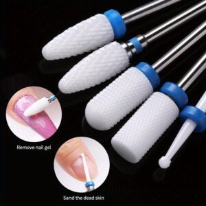 Conjunto de 5 Brocas para Unhas em Carboneto de Tungstênio Cerâmico – Sem Cheiro, Perfeito para Ferramentas de Manicure e Pedicure