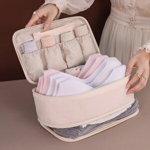 Bolsa de armazenamento para sutiãs rosa com dupla camada e múltiplos compartimentos, adequada para malas e armazenamento de sutiãs, essenciais de viagem para mulheres, acessórios de viagem para mulheres