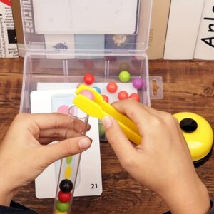 Brinquedo Educativo de Madeira para 3+, Conjunto de Cinco Tubos de Teste com Grampos de Contas para Treinamento de Foco, Reconhecimento de Cores e Desenvolvimento de Habilidades Motoras Finas, Presente Ideal de Aniversário ou Natal – Cores Misturadas