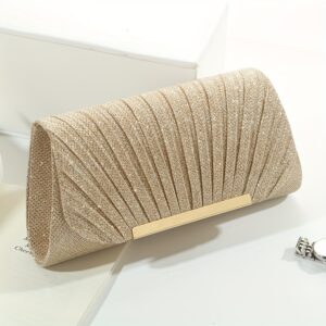 Bolsa de mão elegante com brilho e corrente, versátil para celular e itens de maquiagem
