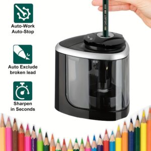 Design Elegante Preto | Afiador de Lápis Elétrico Preto Elegante com Função de Parada Automática – Afiamento Automático de Mesa, Não Necessita de Bateria, Perfeito para Uso em Escritório e Casa, Papelaria de Escritório | Afiador Moderno | Afiador de Limpeza Fácil